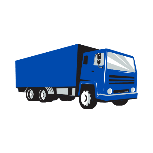 Illustration of a blue semi-truck with a large cargo trailer, facing slightly to the right, on a plain white background.